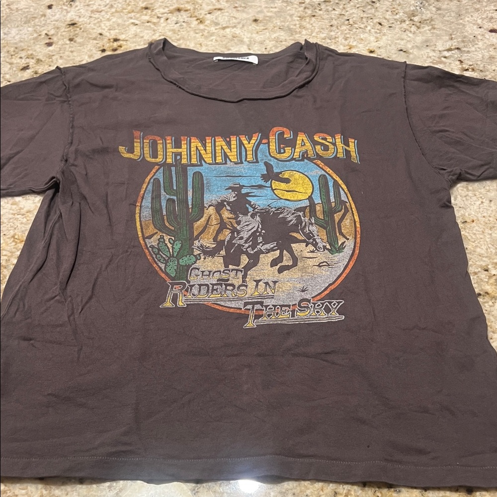 DAYDREAMER X FREE PEOPLE JOHNNY CASH brown/taupe 100% cotton GRAPHIC TSHIRT SZ L - Picture 2 of 10